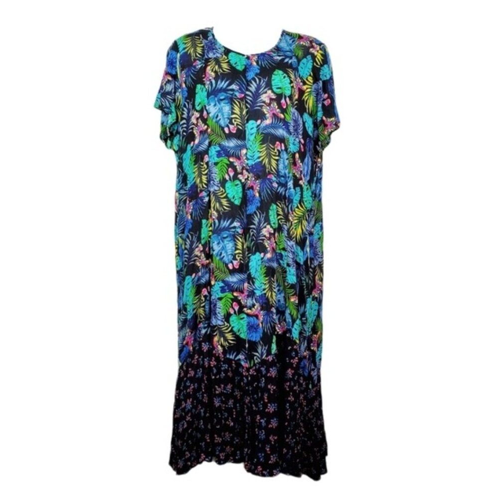 BFA Classics Womens Blue Green Tropical Butterfly Print Gauzy Maxi Dress Size 1X